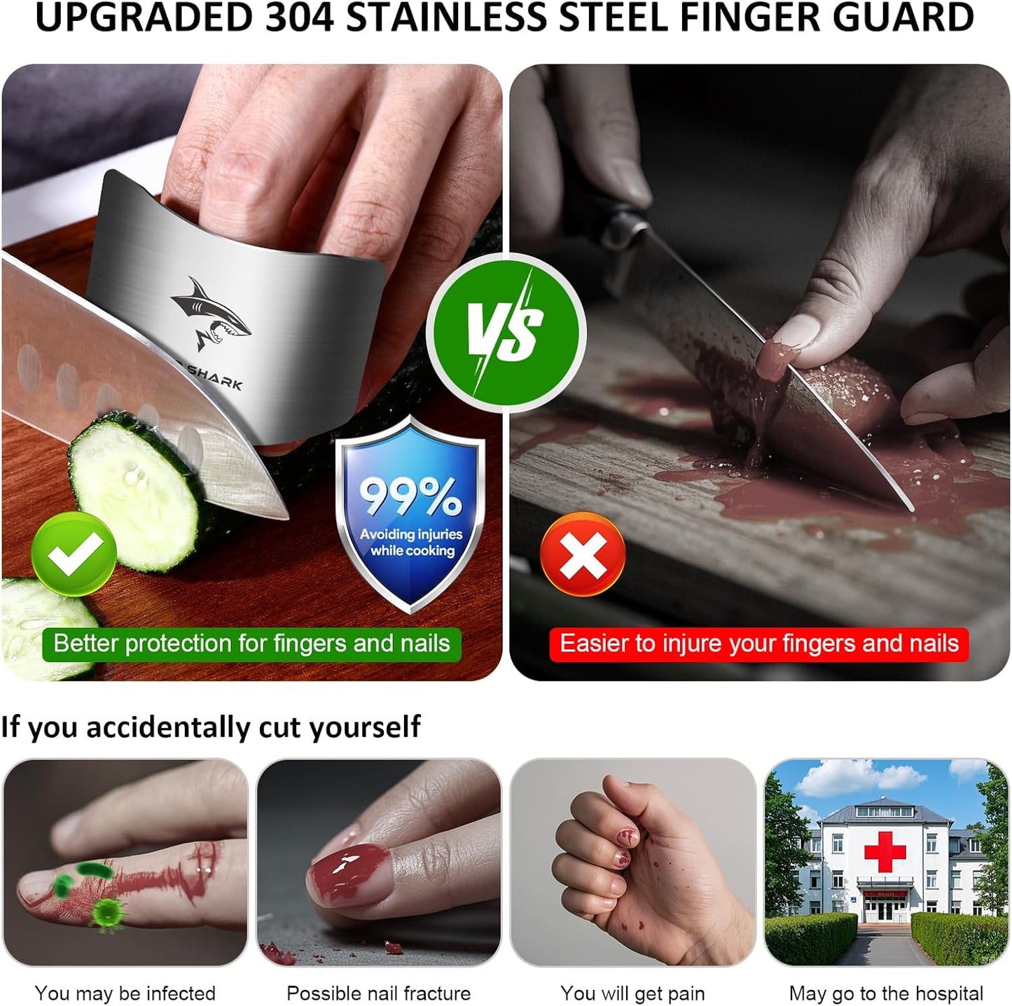 Chef Finger Guards for Cutting with Gift Box, 2Pcs Premium 304 Stainless Steel Finger Protectors for Cutting, Slicing and Chopping Vegetables, Fruits and Meat, Avoid Hurting Kitchen Tools