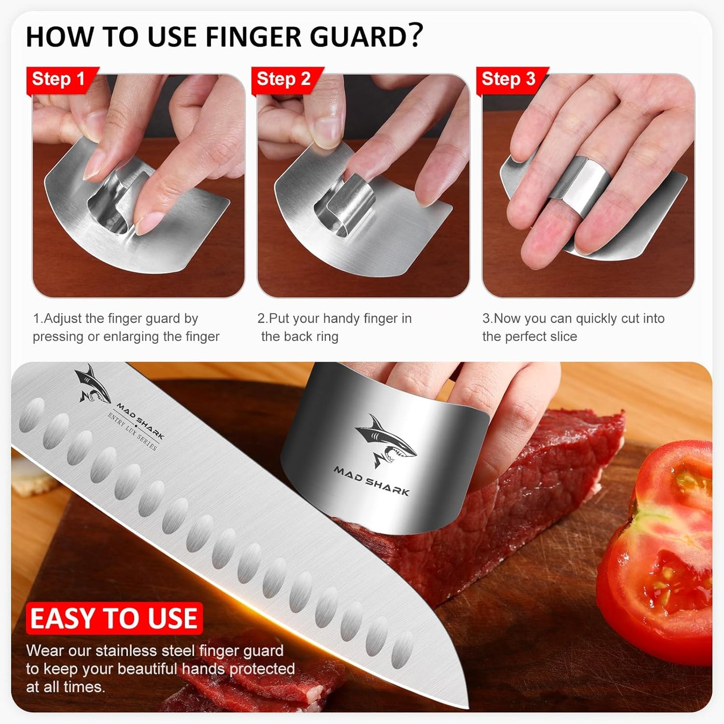Chef Finger Guards for Cutting with Gift Box, 2Pcs Premium 304 Stainless Steel Finger Protectors for Cutting, Slicing and Chopping Vegetables, Fruits and Meat, Avoid Hurting Kitchen Tools