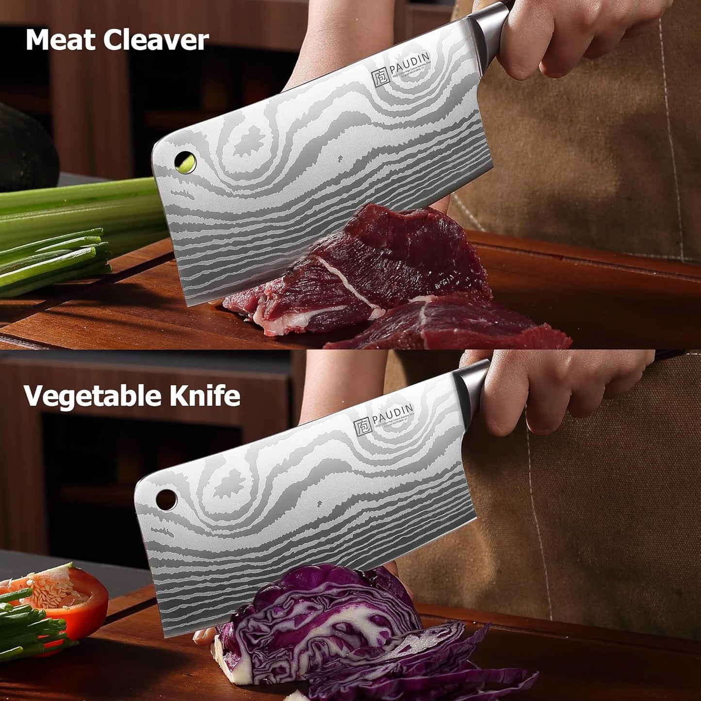 Cleaver Knife, Ultra Sharp Meat Cleaver 7 Inch, High Carbon Stainless Steel Butcher Knife with Wooden Handle, Chinese Cleaver for Meat Cutting Vegetable Slicing