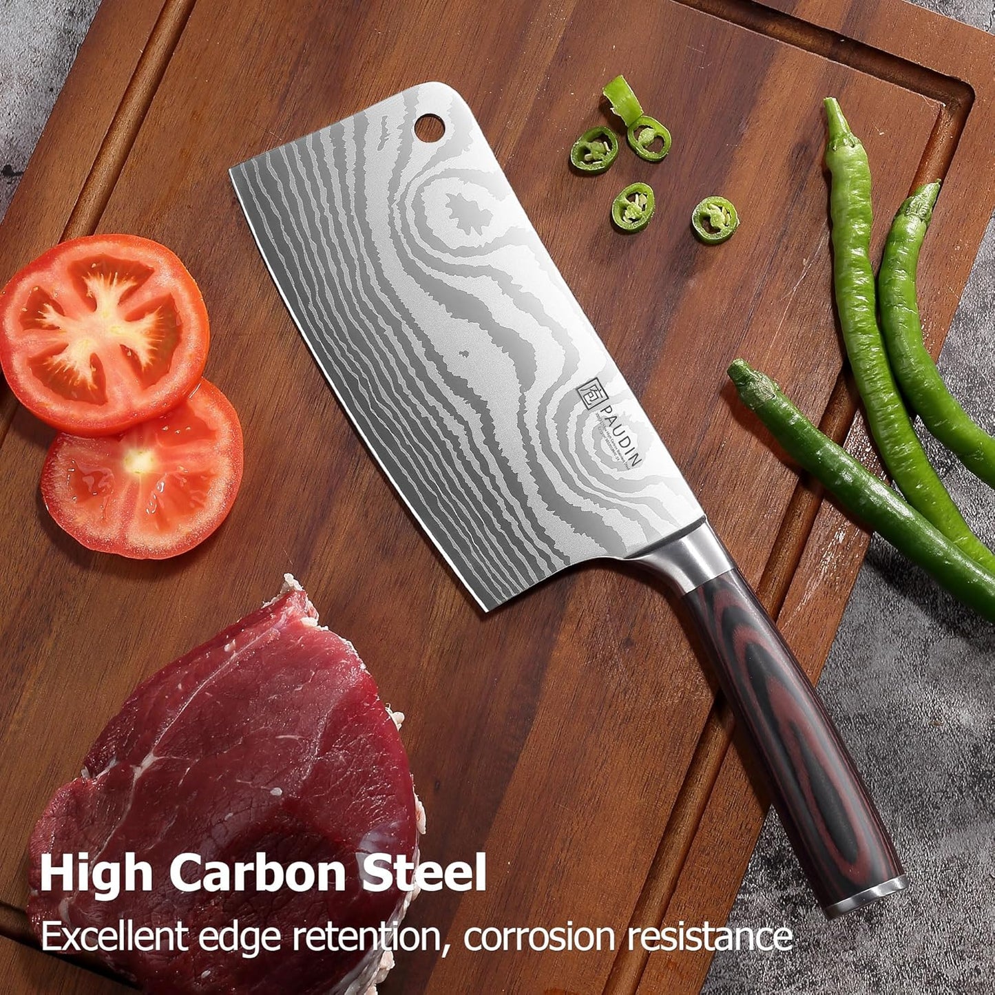 Cleaver Knife, Ultra Sharp Meat Cleaver 7 Inch, High Carbon Stainless Steel Butcher Knife with Wooden Handle, Chinese Cleaver for Meat Cutting Vegetable Slicing