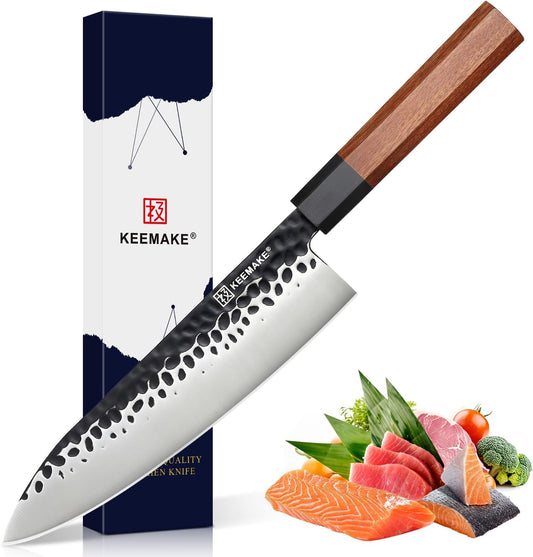 Japanese Gyuto Chef Knife - 8 Inch Professional Kitchen Knife with 440C High Carbon Steel Blade, Sharp Cutting Knives Rosewood Handle for Home Cooking and Restaurant