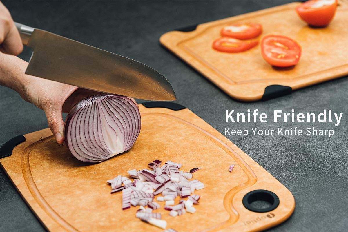 Wood Fiber Cutting Board,  Dishwasher Safe Cutting Boards for Kitchen, Eco-Friendly, Non-Slip, Fruit Juice Grooves, Non-Porous, BPA Free, Medium Cutting Board, 14.5 X 11-Inch, Natural Slate