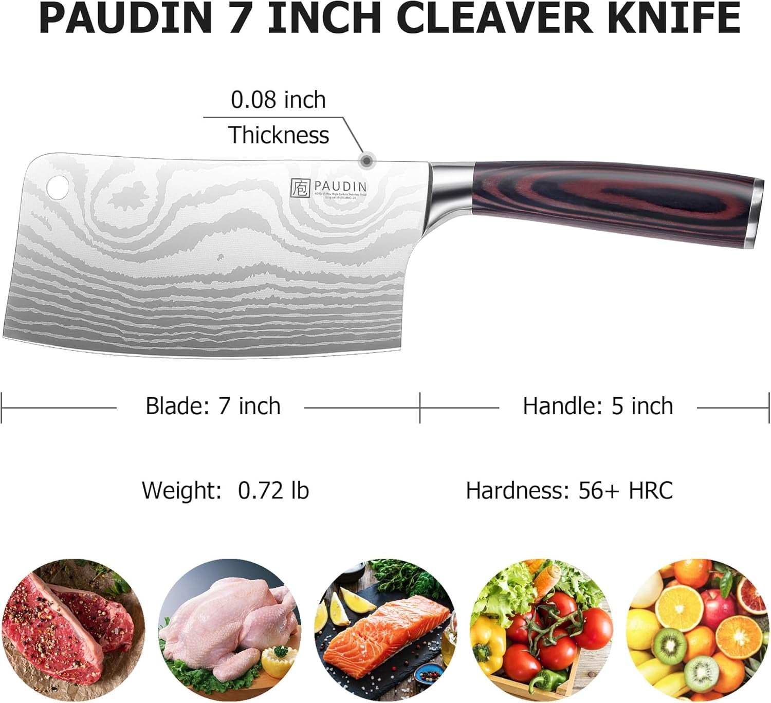 Cleaver Knife, Ultra Sharp Meat Cleaver 7 Inch, High Carbon Stainless Steel Butcher Knife with Wooden Handle, Chinese Cleaver for Meat Cutting Vegetable Slicing