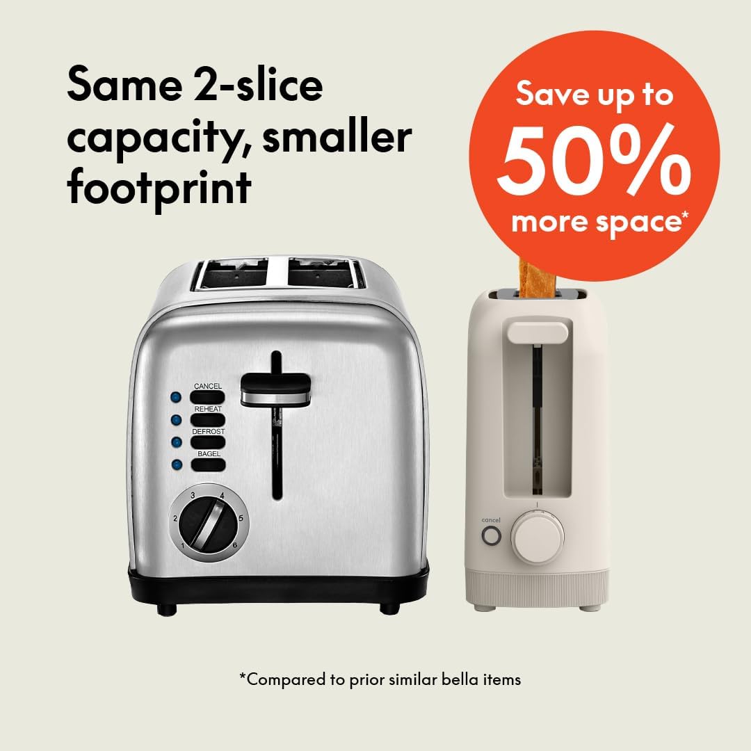 2 Slice Slim Toaster, Fits-Anywhere™ Kitchenware, 6 Setting Shade Control with Reheat & Cancel Buttons, Removable Crumb Tray, 10” Long Slot, anti Jam & Auto Shutoff, 900 Watt, Oatmilk