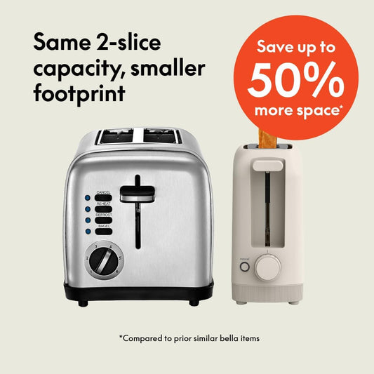 2 Slice Slim Toaster, Fits-Anywhere™ Kitchenware, 6 Setting Shade Control with Reheat & Cancel Buttons, Removable Crumb Tray, 10” Long Slot, anti Jam & Auto Shutoff, 900 Watt, Oatmilk