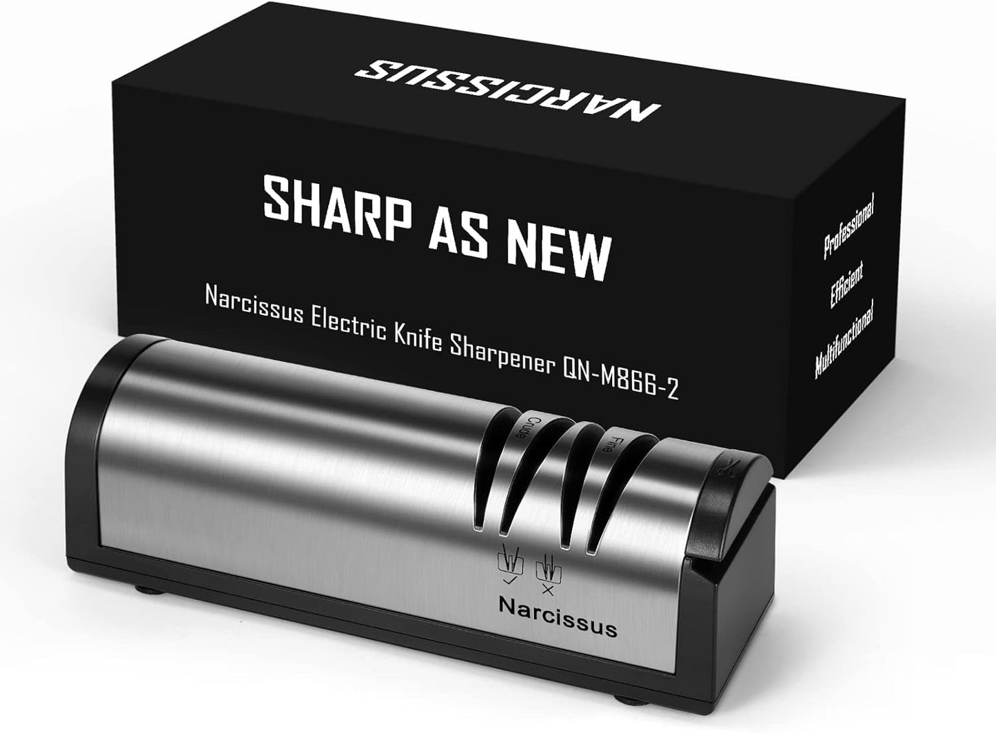 Knife Sharpener, Professional 2 Stage Electric Knife Sharpener for Quick Sharpening & Polishing, with Scissors Sharpener and Metal Dust Collection Box, Stainless Steel, Silver
