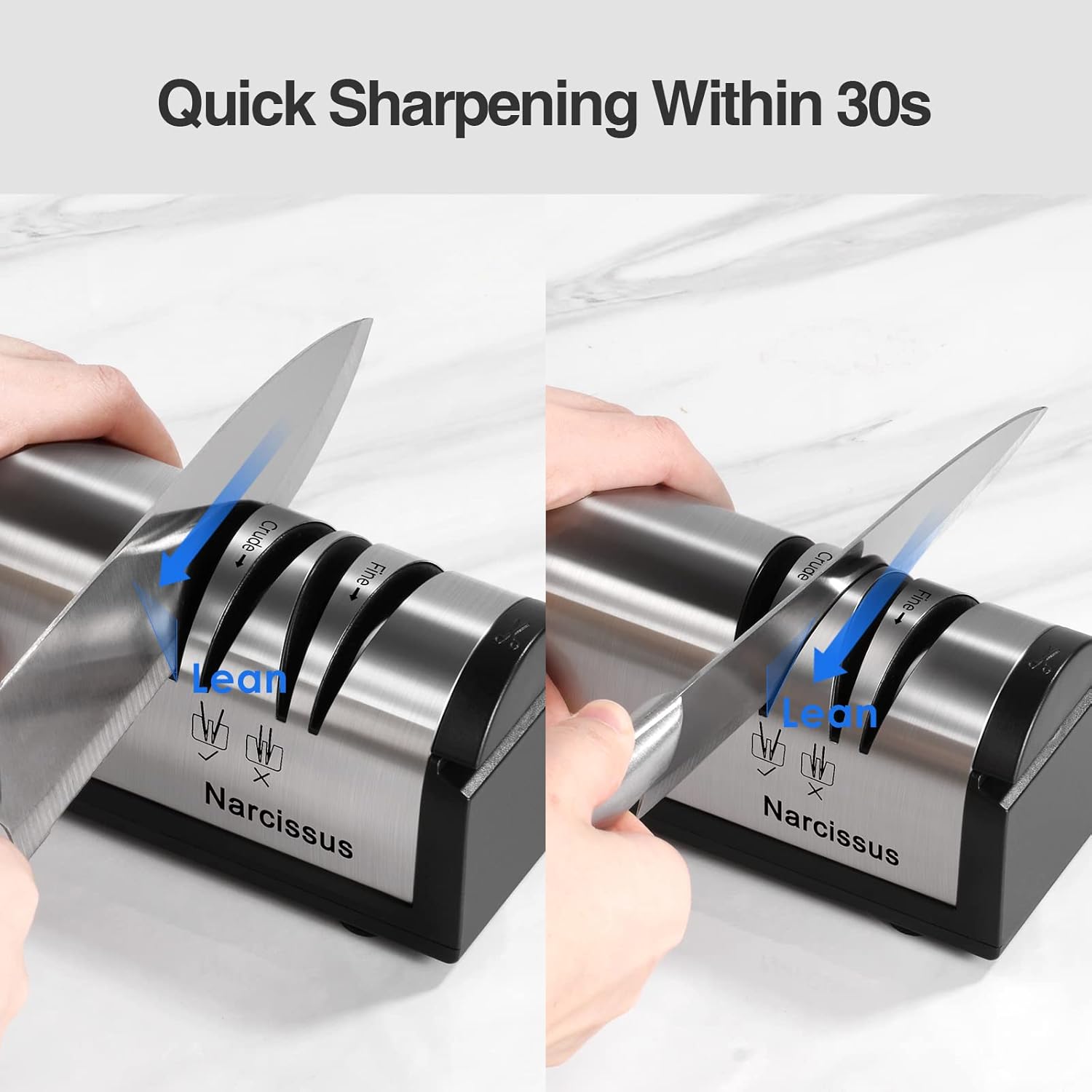 Knife Sharpener, Professional 2 Stage Electric Knife Sharpener for Quick Sharpening & Polishing, with Scissors Sharpener and Metal Dust Collection Box, Stainless Steel, Silver