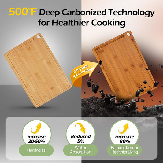 Bamboo Cutting Board, Durable Wood Cutting Boards for Kitchen with Deep Juice Grooves & Built-In Handles, Ideal Charcuterie & Chopping for Meat, Vegetables and Fruits Ideal Kitchen Gifts