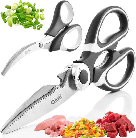 Kitchen Shears by  - Liftime Replacement Warranty* - Includes Seafood Scissors as a Bonus - Heavy Duty Utility Stainless Steel All Purpose Ultra Sharp Scissors for Food - Cooking Shears