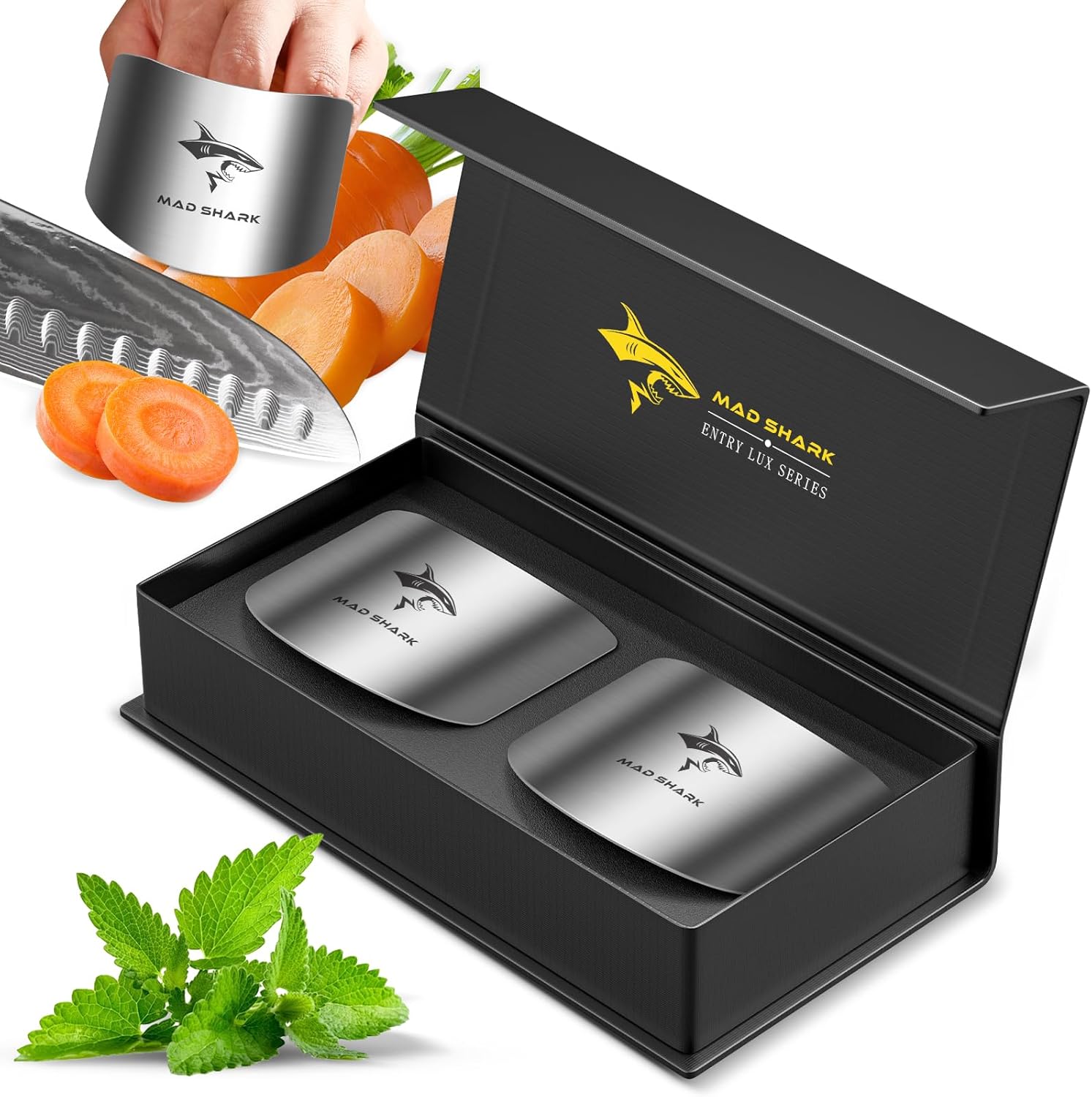 Chef Finger Guards for Cutting with Gift Box, 2Pcs Premium 304 Stainless Steel Finger Protectors for Cutting, Slicing and Chopping Vegetables, Fruits and Meat, Avoid Hurting Kitchen Tools