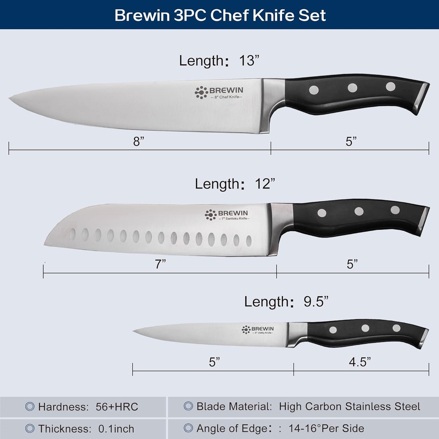 Professional Kitchen Knives, 3PC Chef Knife Set Sharp Knives for Kitchen High Carbon Stainless Steel, Japanese Cooking Knife with Gift Box