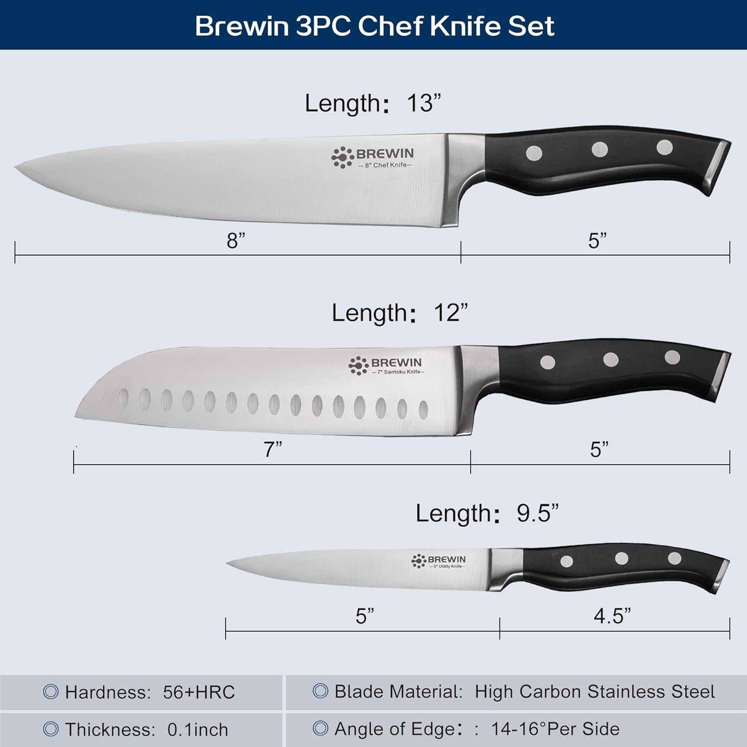 Professional Kitchen Knives, 3PC Chef Knife Set Sharp Knives for Kitchen High Carbon Stainless Steel, Japanese Cooking Knife with Gift Box