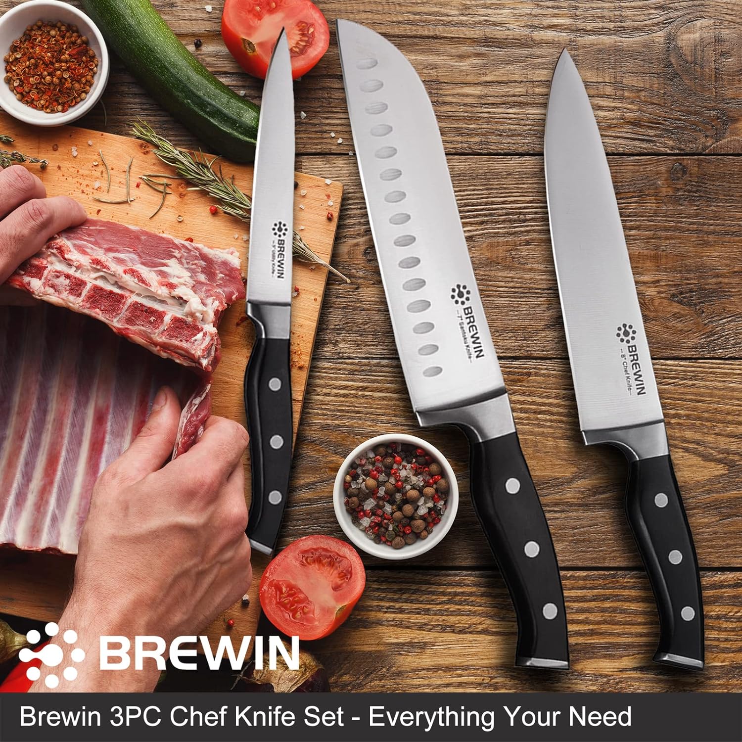 Professional Kitchen Knives, 3PC Chef Knife Set Sharp Knives for Kitchen High Carbon Stainless Steel, Japanese Cooking Knife with Gift Box