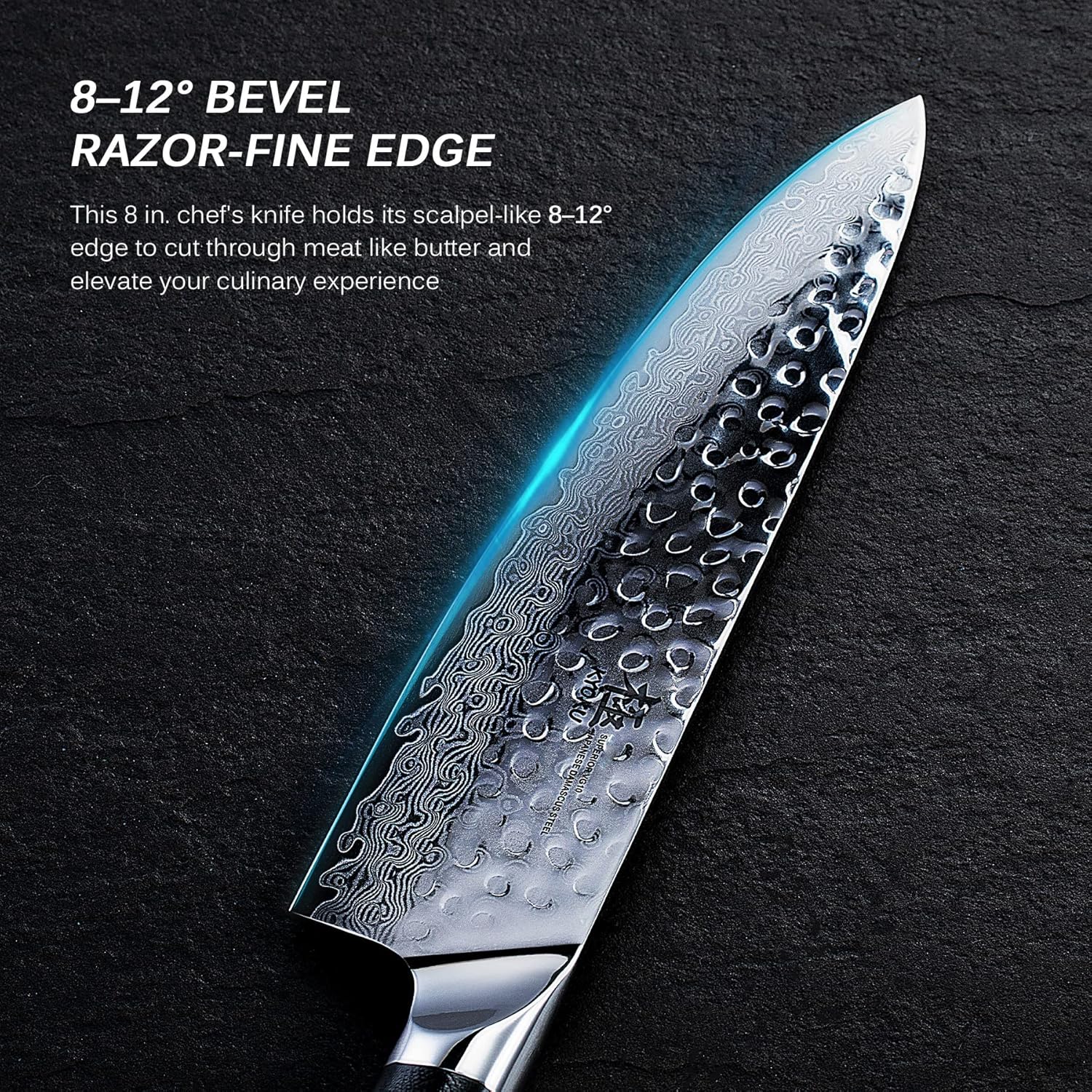 Chef Knife - 8"- Shogun Series Japanese VG10 Steel Core Hammered Damascus Blade Kitchen Knife - with Sheath & Case