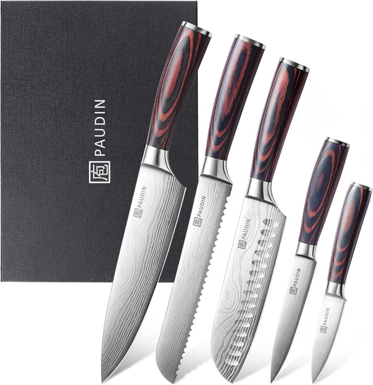 Kitchen Knife Set, Ultra Sharp Knife Set with Pakkawood Handle, High Carbon Stainless Steel Knives Set for Kitchen, 5 Piece Chef Knife Set Come with Gift Box
