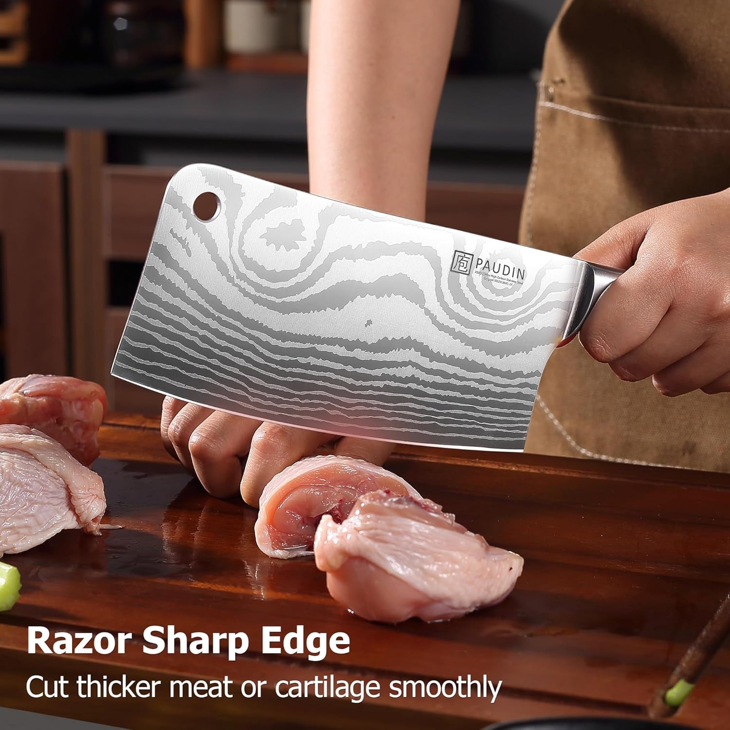 Cleaver Knife, Ultra Sharp Meat Cleaver 7 Inch, High Carbon Stainless Steel Butcher Knife with Wooden Handle, Chinese Cleaver for Meat Cutting Vegetable Slicing