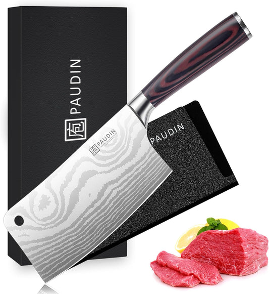 Cleaver Knife, Ultra Sharp Meat Cleaver 7 Inch, High Carbon Stainless Steel Butcher Knife with Wooden Handle, Chinese Cleaver for Meat Cutting Vegetable Slicing