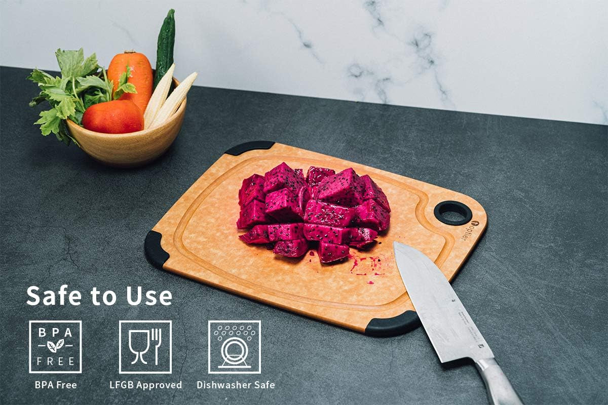 Wood Fiber Cutting Board,  Dishwasher Safe Cutting Boards for Kitchen, Eco-Friendly, Non-Slip, Fruit Juice Grooves, Non-Porous, BPA Free, Medium Cutting Board, 14.5 X 11-Inch, Natural Slate